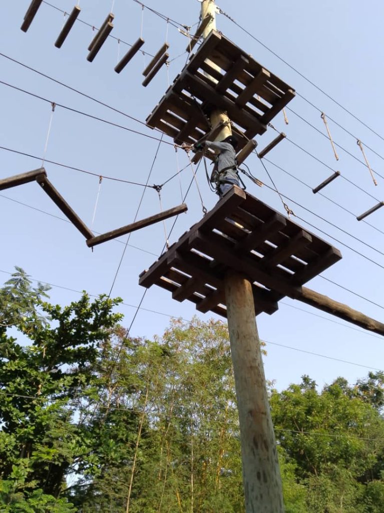 A part of the High Ropes Course where you end one obstacle and takes on another